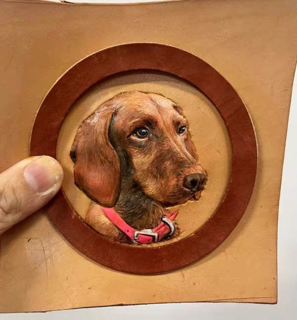 Custom Cat Leather Keychain Blue Frame - Personalized Pet Gift

