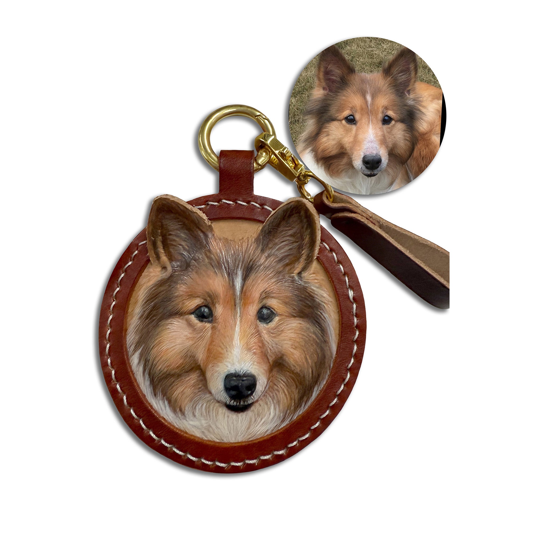 Custom Dog Leather Keychain Red Frame - Personalized Pet Memorial

